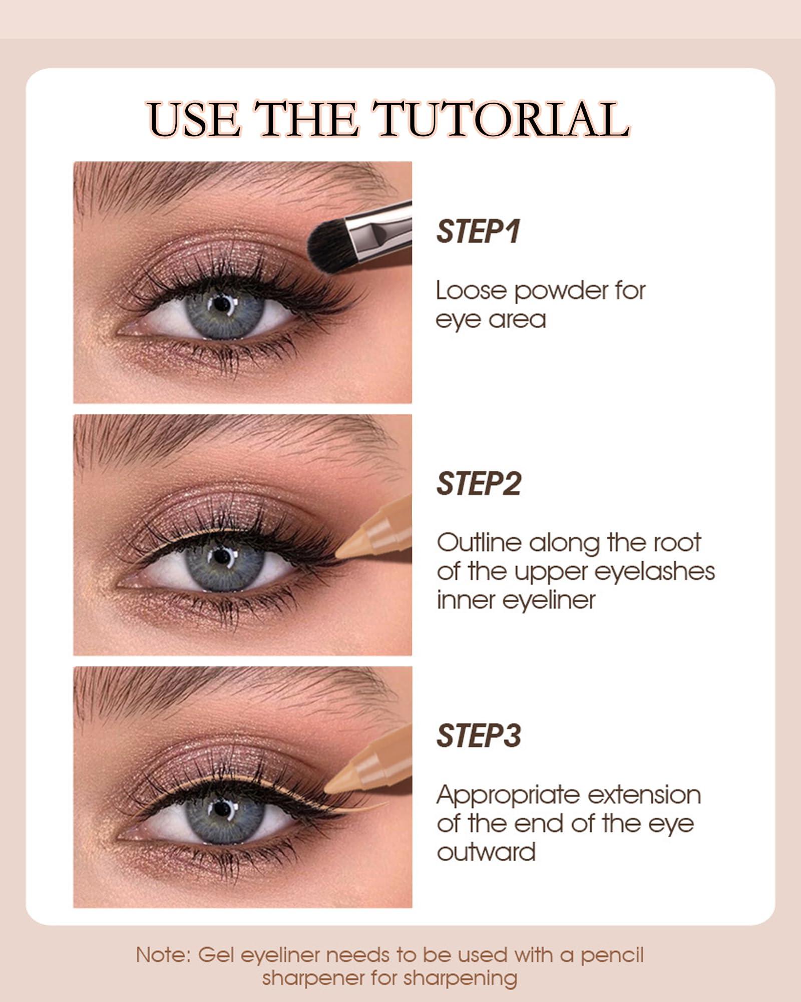 LYSdefeu Nude Beige & Black Water Line Gel Eyeliner Pencil-2Pcs Waterproof Smudge-Proof Cream Eye Liner Waterline Pen, Smooth Easy-to-Sharpen Pencil with Sharpener, Longlasting Eye Makeup Gift for Older Women