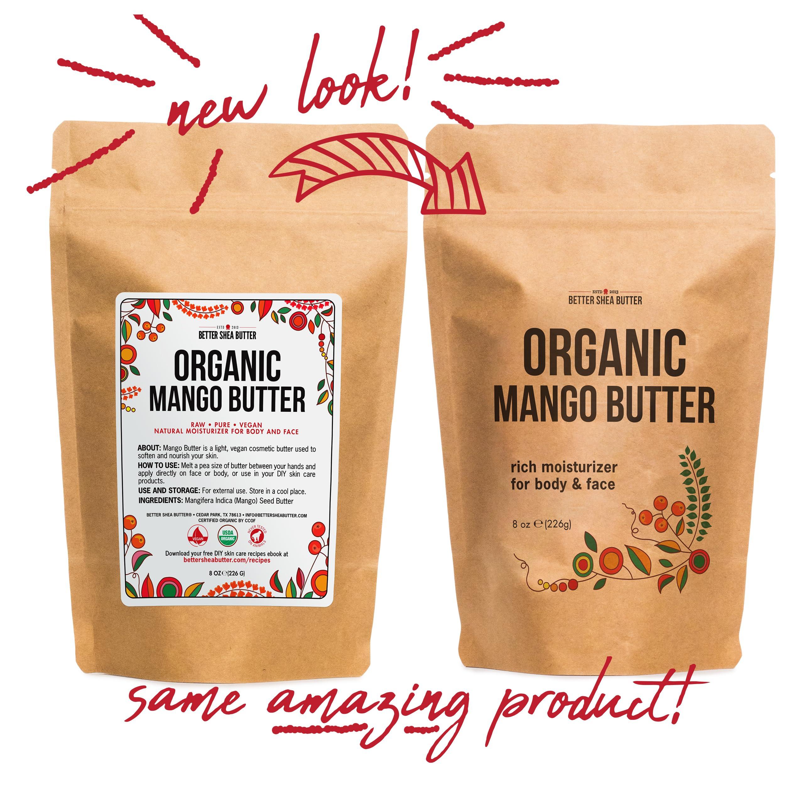 Better Shea Butter Organic Mango Butter - Raw Organic Unrefined Mango Seed Butter for Skin Care, Body Butter & Hair - Pure Mango Butter Cold Pressed for Soap Making, Mango Lotion | Natural Skin Moisturizer 8 oz