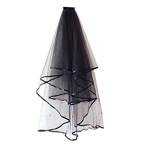 Aimeely Aimeely Creative Beads Satin Edge Black Veil Multilayer Short Wedding Photograph Accessories With Comb