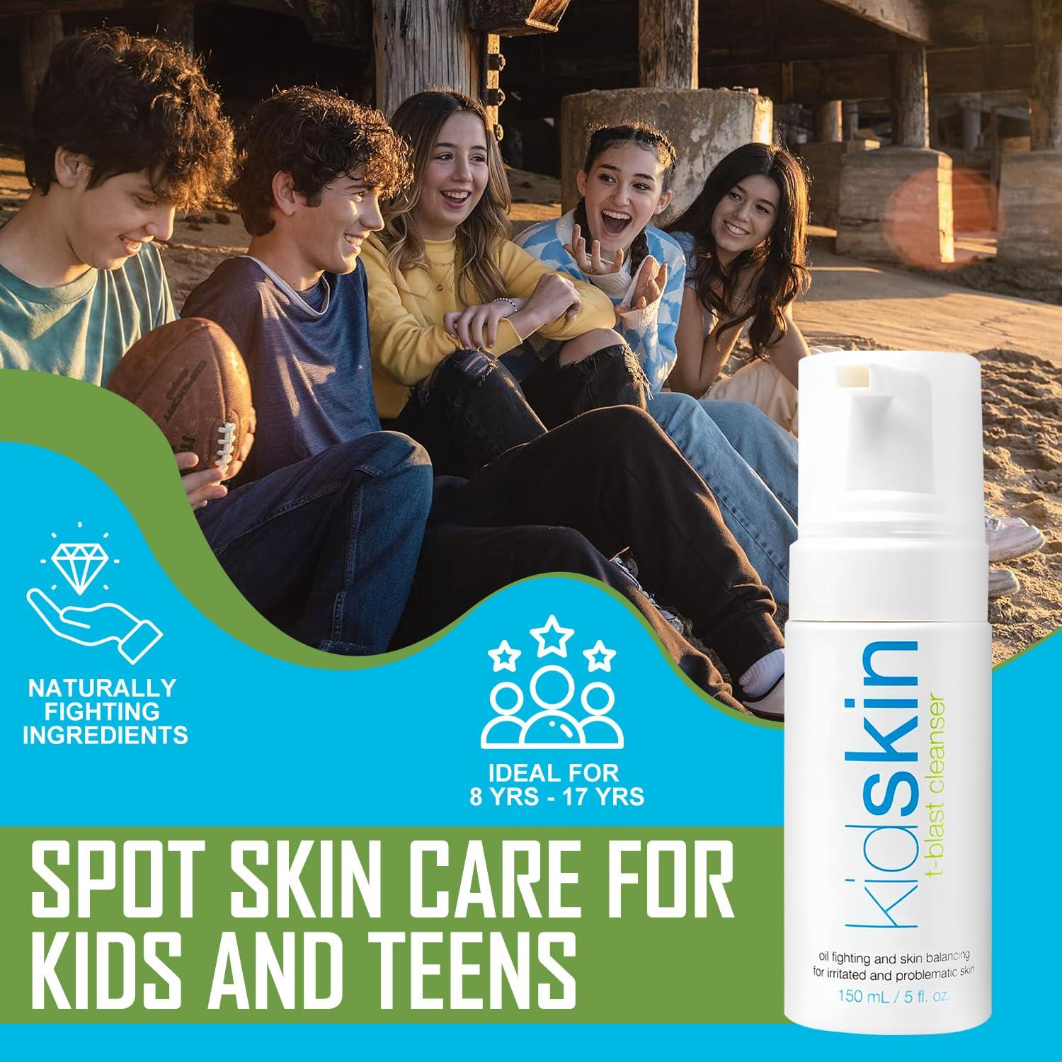 Kidskin Kidskin T-Blast Facial Cleanser, Gentle Face Wash with Tea Tree Oil, Spot Skin Care for Kids and Teens, Non-Drying Natural Cleanser for Oily or Dry, Acne-Prone Skin, 150 ml 5.0 fl oz.