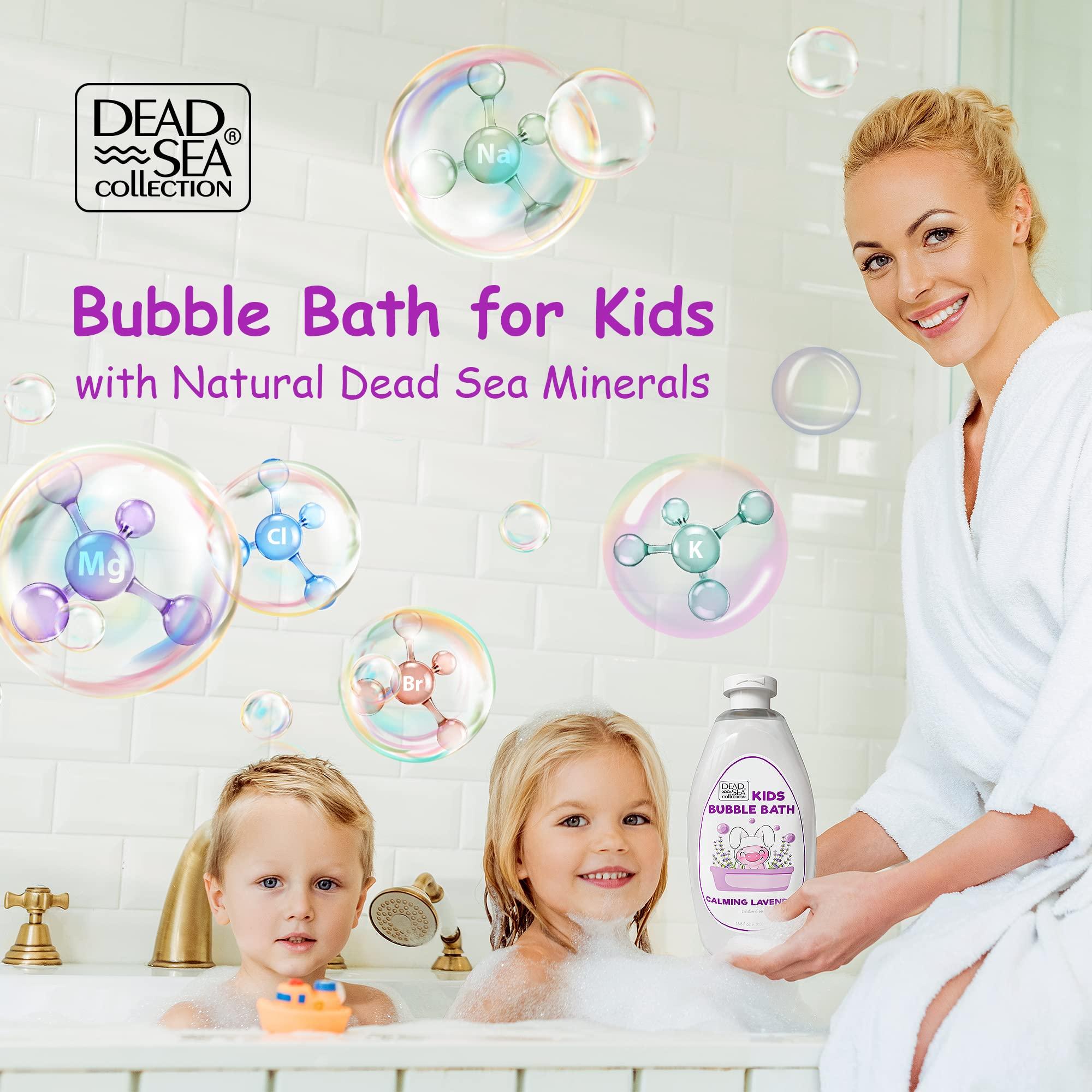 Dead Sea Collection Dead Sea Collection Lavender Body Wash Pack of 2 (67.6 fl. oz) and Dead Sea Collection Bubble Bath Kids with Calming Lavender Scent Pack of 2 Large Bottle (33,8 fl oz Each) - Bundle