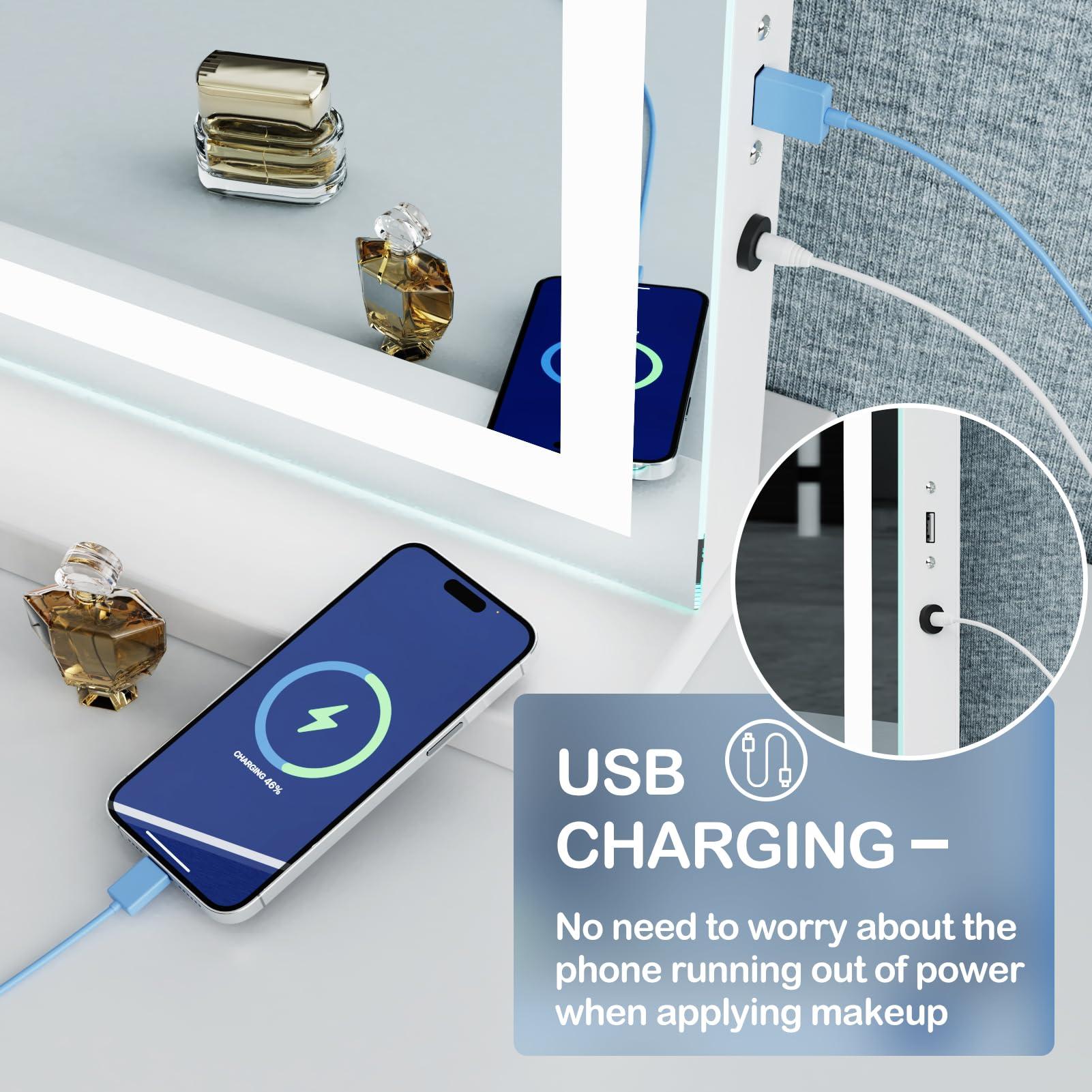 Gvnkvn Gvnkvn Makeup Vanity Mirror with USB Charging Port 32\" x 24\" Large LED Makeup Mirror, Desk Mirorr with Lights, Light up Mirror with 10X Magnification and, Dimmable 3 Modes, Touch Screen Control