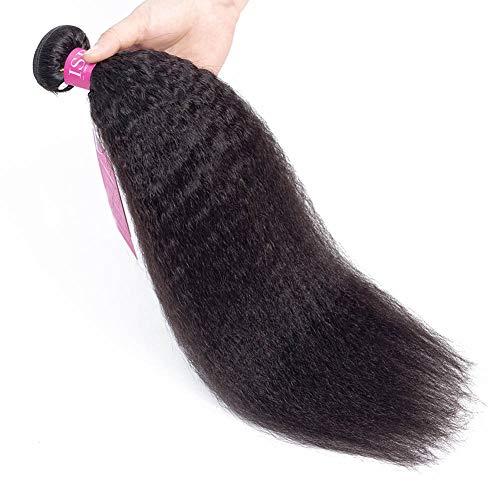 ISEE ISEE Hair 8A Kinky Straight Hair 3 Bundles Yaki Human Hair Weave Unprocessed Sew in Brazilian Virgin Remy Hair Extensions Natural Black (22 24 26)