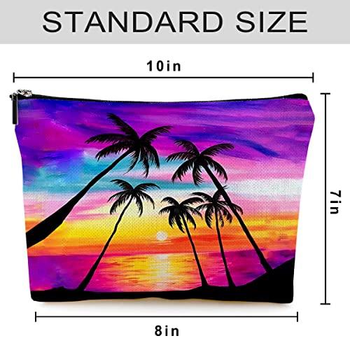 Givotin Givotin Cosmetic Bags for Women Cute Makeup Bag for Purse Canvas Travel Toiletry Bag Funny Zipper Pouch-Red Sunset Coconut Palm Makeup Bags