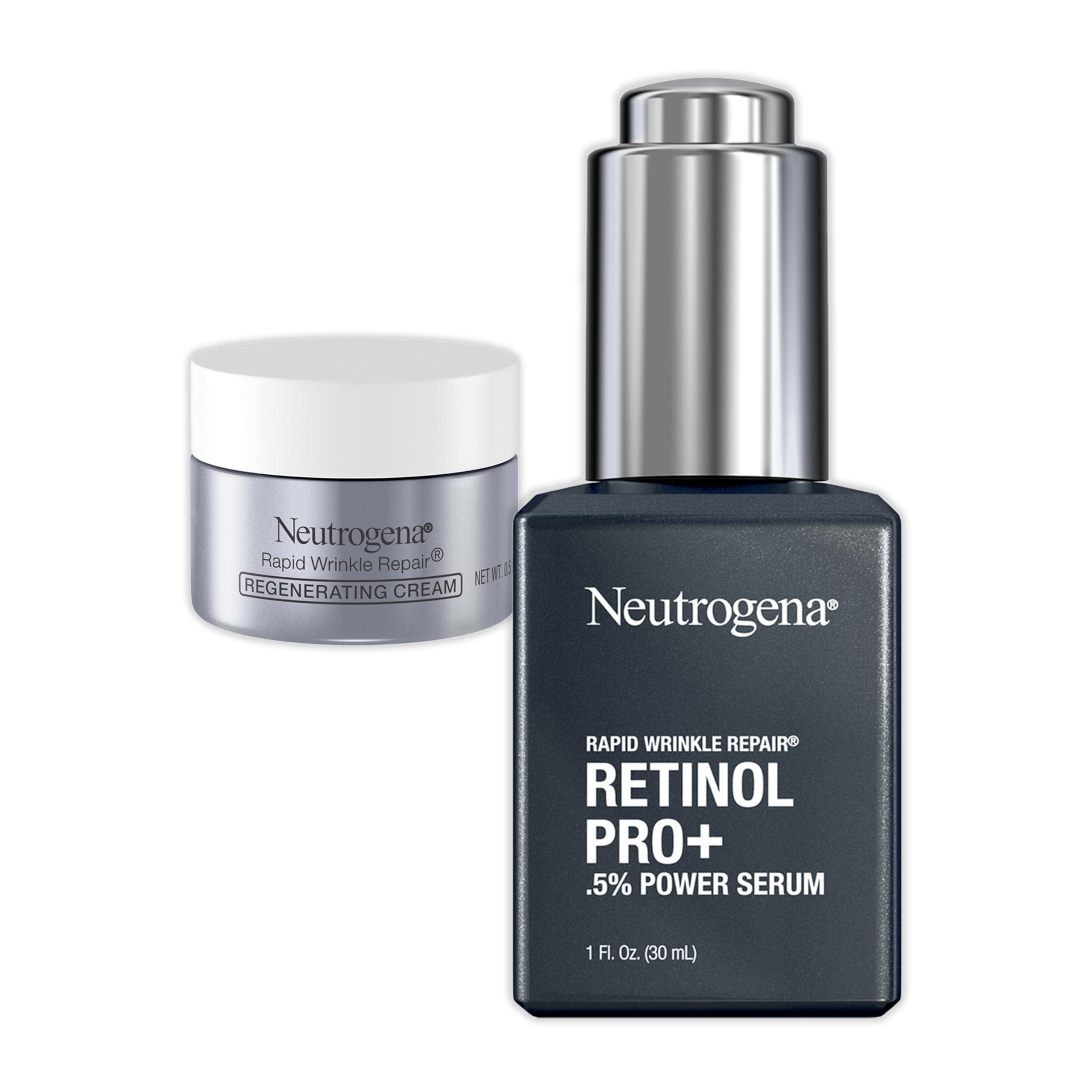Neutrogena Neutrogena Anti-Aging Rapid Wrinkle Repair Retinol Regenerating Cream, 0.5 Oz Mini, & Neutrogena Anti-Aging Rapid Wrinkle Repair Retinol Pro+ 0.5% Power Serum, Travel Size 1 Fl. Oz
