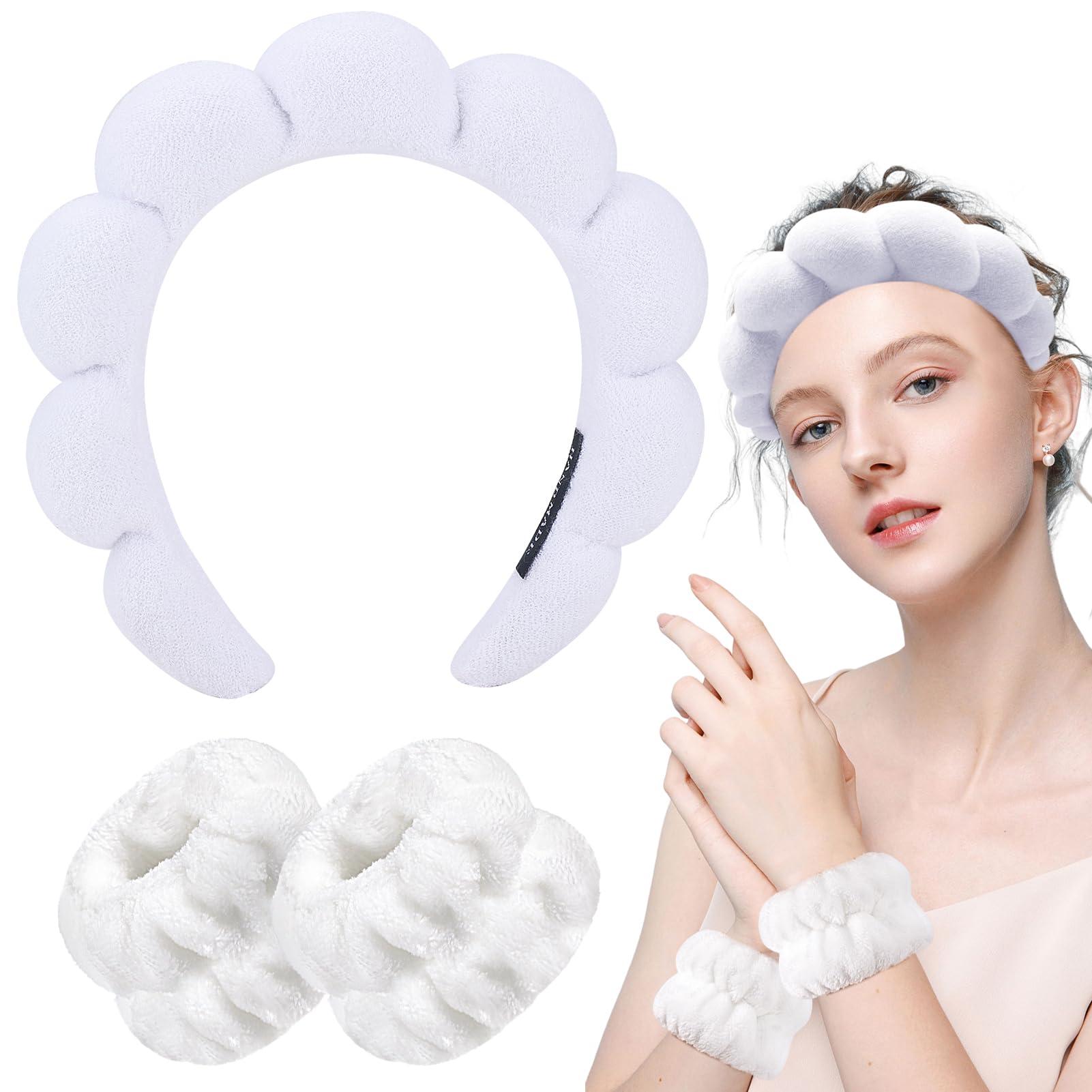 Zkptops Zkptops Spa Headband for Washing Face Wristband Set Sponge Makeup Skin Care White Headband Wrist Towels Bubble Soft Sponge Hairband for Women Puffy Headwear Winter Non Slip Thick Thin Hair Accessory
