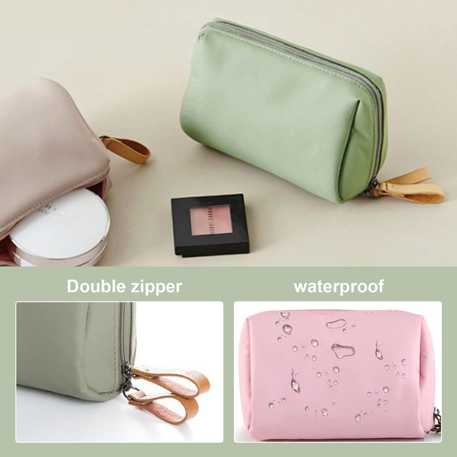 TSHAOUN TSHAOUN Travel Makeup Pouch, Small Cosmetic Bag 2023 New Travel Makeup, Waterproof Portable Travel Toiletry Pouch with Zipper,Travel Pouch for Women Toiletry and Makeup, Green Pink,