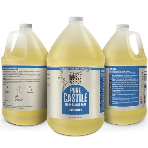 BAMBOO AND BIRCH BAMBOO AND BIRCH Pure Castile Soap Liquid Organic, Certified Palm Oil Free Natural Soap, Unscented, 1 Gallon