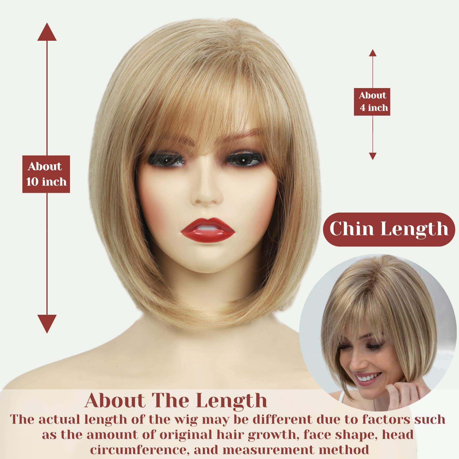 RENERSHOW RENERSHOW Short Blonde Pixie Bob Wig with Bangs Mixed Blonde Wigs for White Women Straight Hair Synthetic Wigs for Daily Party