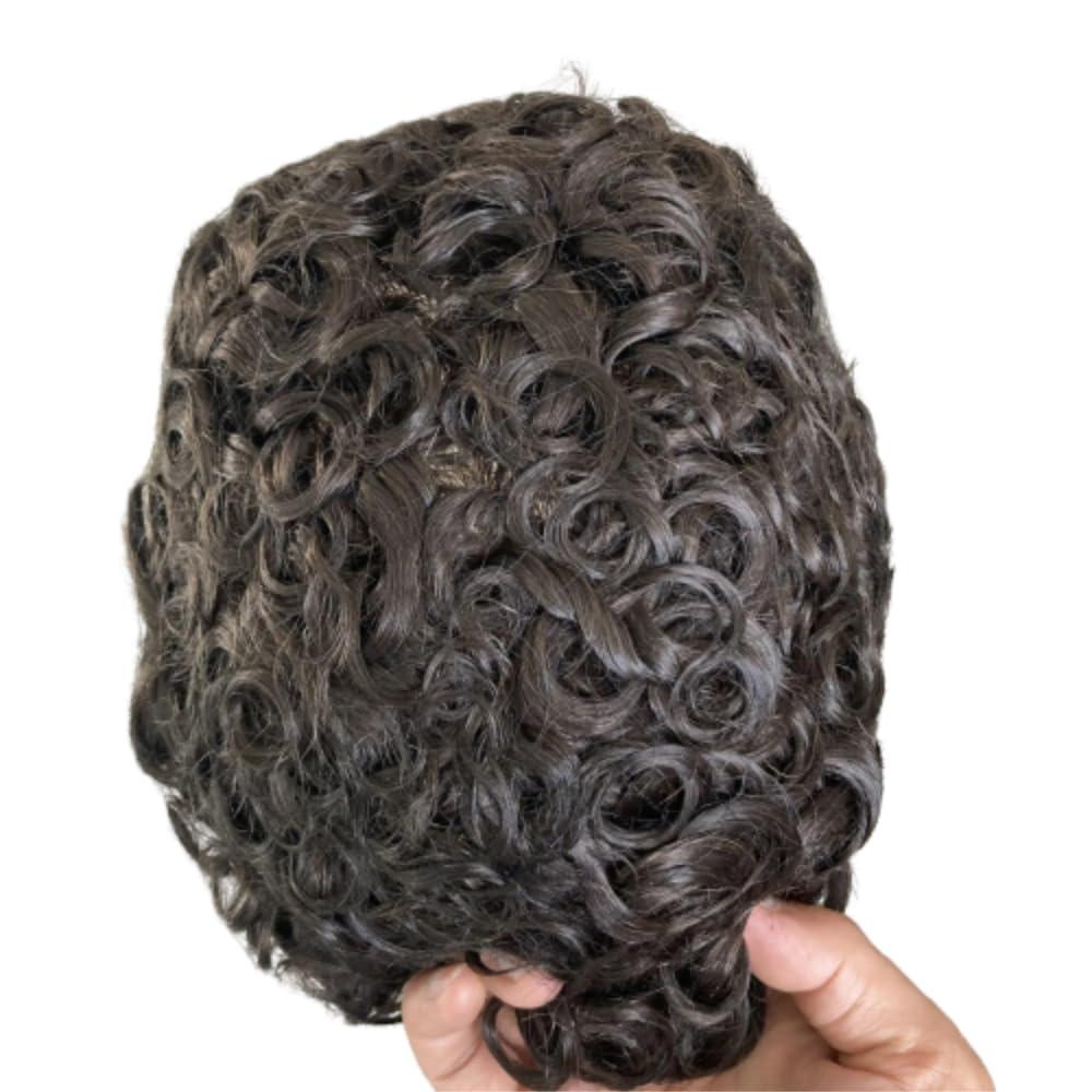 Mprosthesis Hair Toupee for Men Human Hair Wigs Mens Toupee European Virgin Human Hair Units Curly Wave Mens Wig Toupee Hair Real Human Replacement System for Man Hollywood Prosthesis Units 10\" x 8\" (#2 Dark Brown)