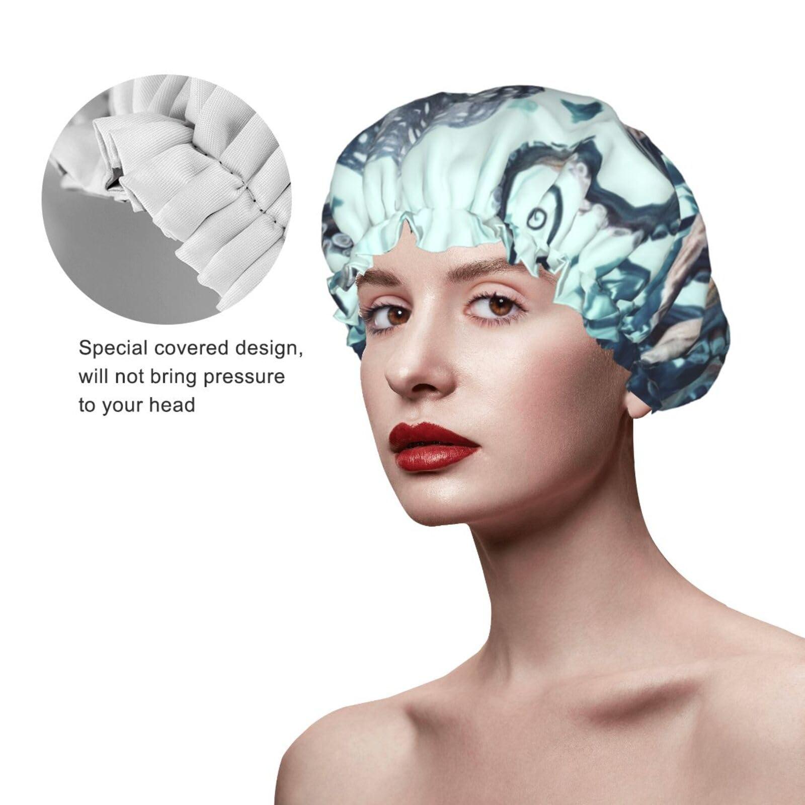 WSOIHFEC Cool Octopus Printed Shower Cap for Women Waterproof Bath Caps Reusable Double Layered Shower Hat Bathing Shower Caps for Men Ladies Spa Salon