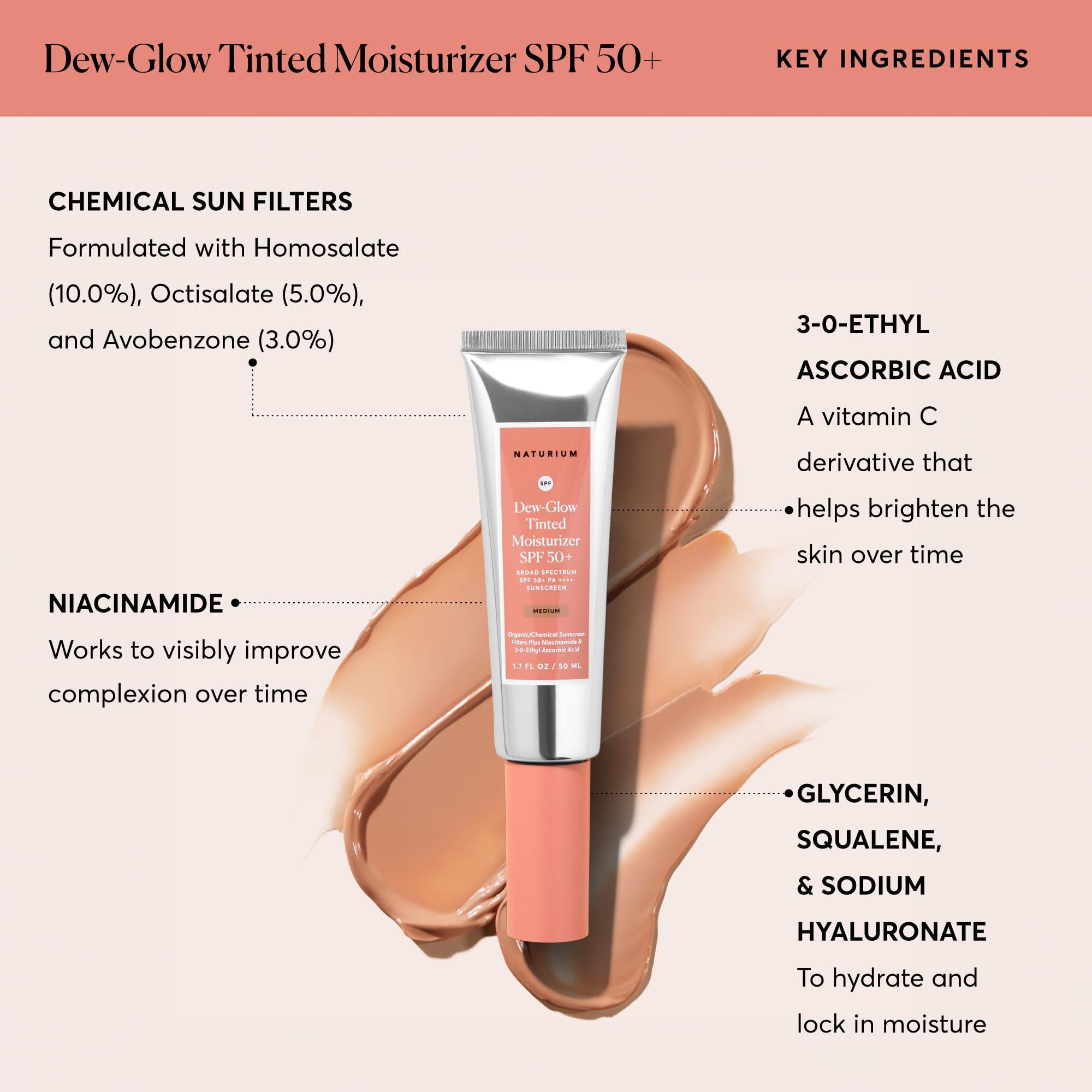 Naturium Naturium Dew-Glow Tinted Moisturizer SPF 50+ Medium, Daily Moisturizing Sunscreen & Face Primer with Tint, Skin Protector with Dewy Finish, 1.7 oz
