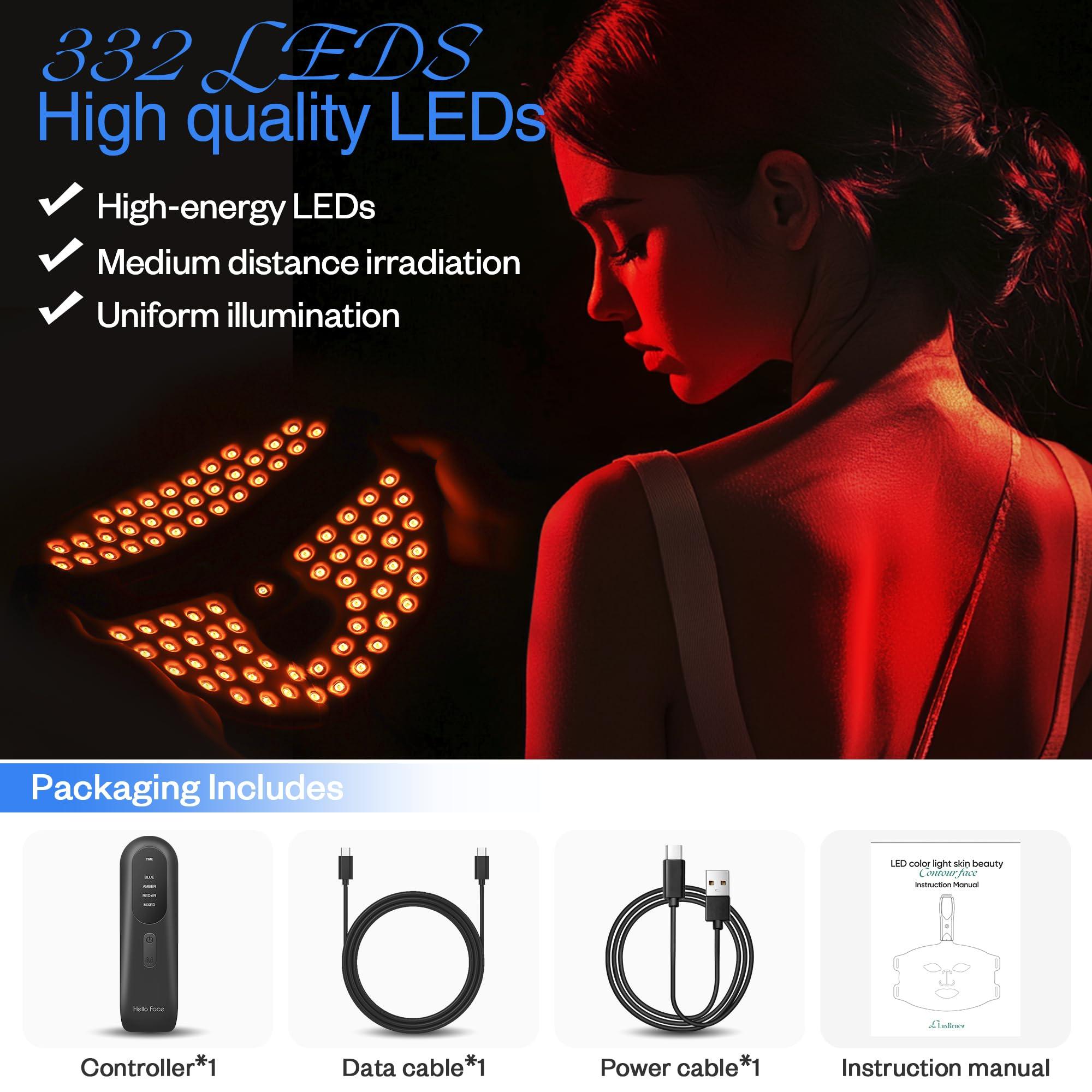 LuxReyan Blue Red Light Therapy Mask for Face, Red + Infrared Light Therapy Mask for Face, 4 Modes LED Face Mask Skincare at Home, Grey