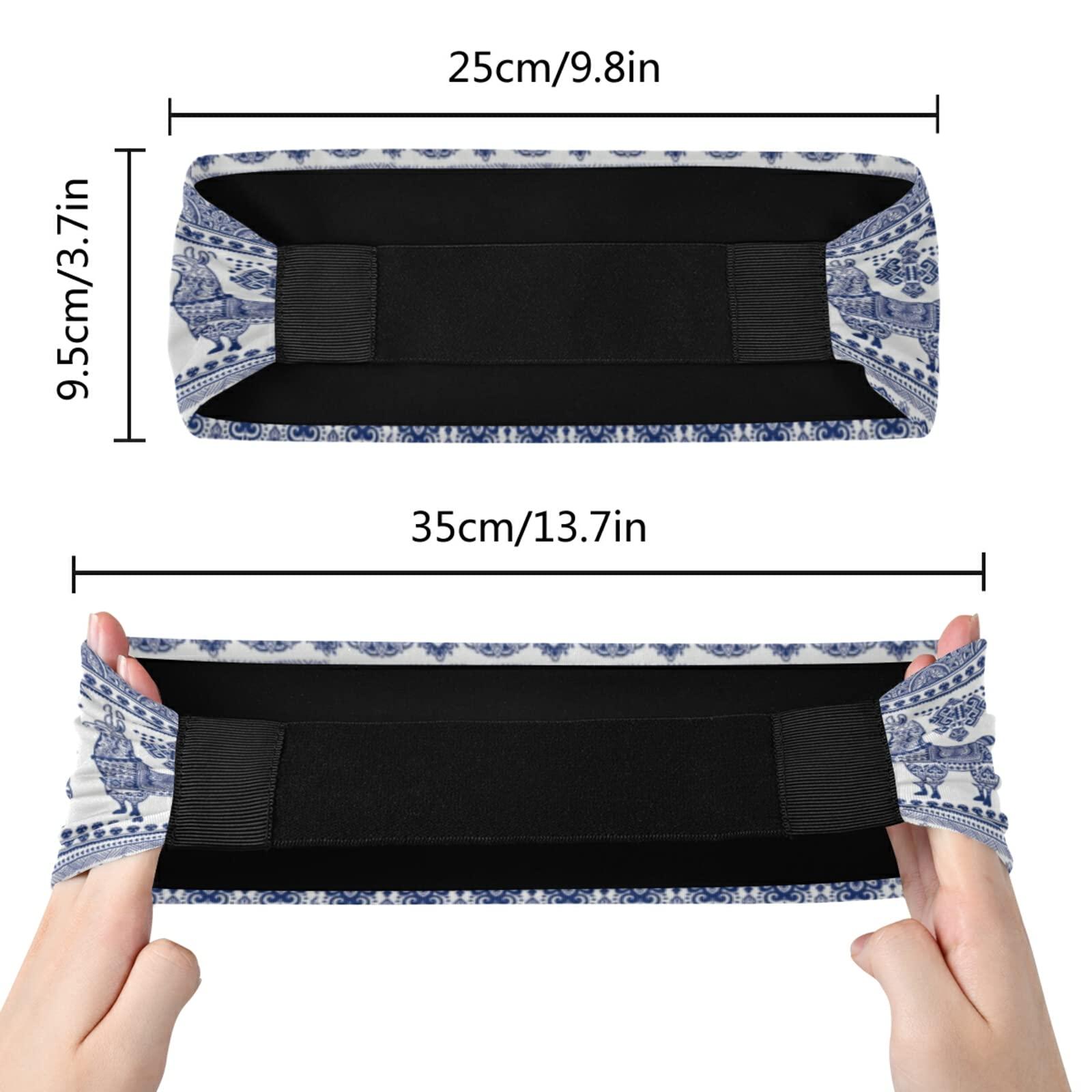 Poeticcity Blue Alpaca Llama Animal with Ethnic Tribal Ornaments Women's Headband, Stretchy Sweatband Breathable Head Wraps Sweat Wicking Elastic Hair Bands Head Scarf for Sports Yoga