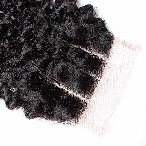 sent hair Sent Hair Curly Wave Lace Closure Brazilian Virgin Hair Unprocessed Curly Human Hair Closure with Baby Hair Three Part Natural Color 14inch