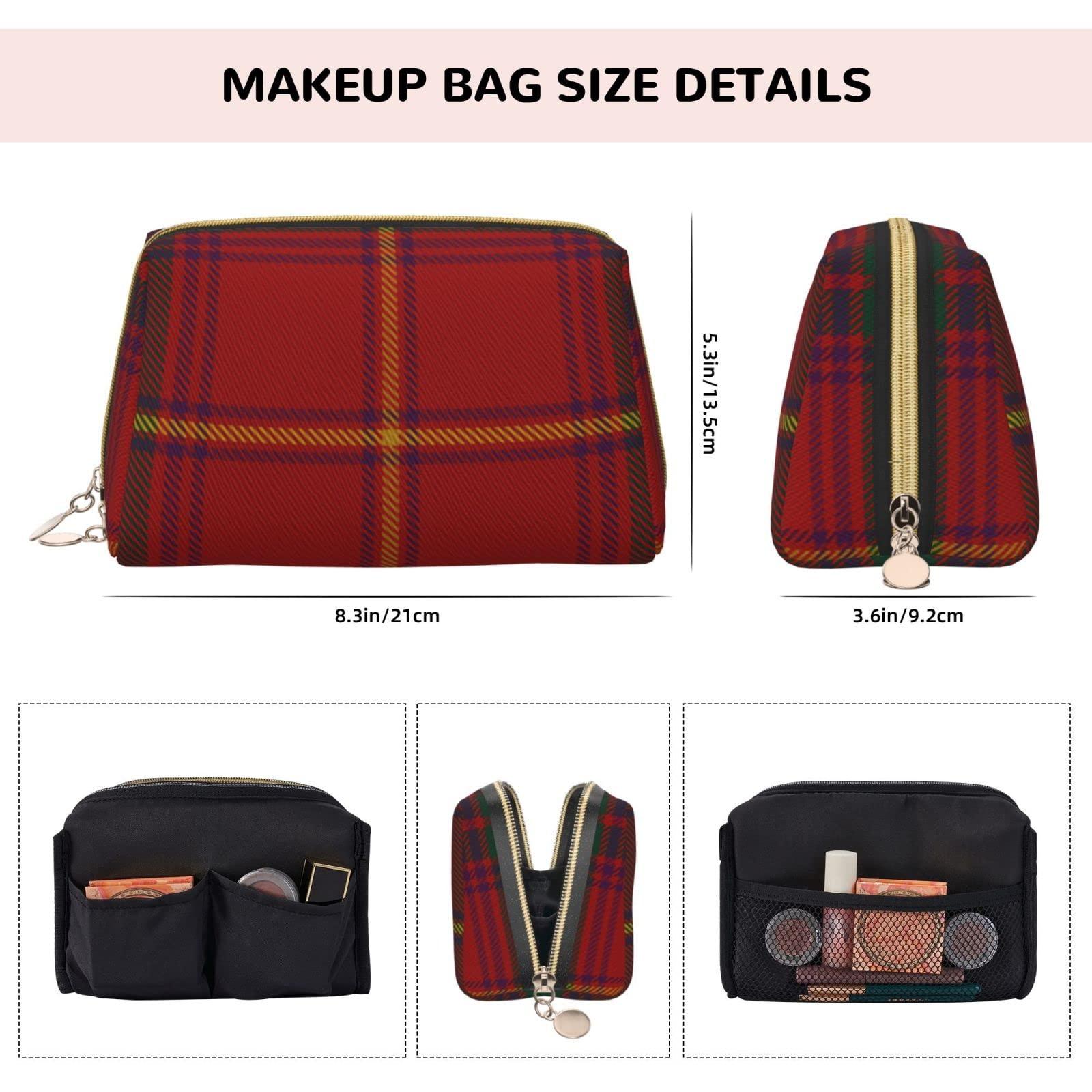 MIZIBAO Small Makeup Bag for Purse, County Galway Irish Tartan PU Leather Travel Cosmetic Pouch, Portable Toiletry Bag for Women Girls Daily Storage Organizer