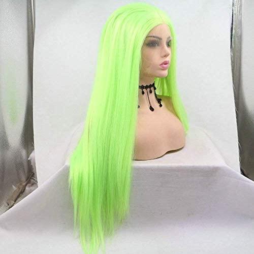 RainaHair Green Lace Front Wigs Straight Light Green Synthetic Hair Natural Heat Resistant Hair Wigs Half Hand Tied Wigs for Cosplay Daily Wear (24 Inch, Greenst/lace front wig)