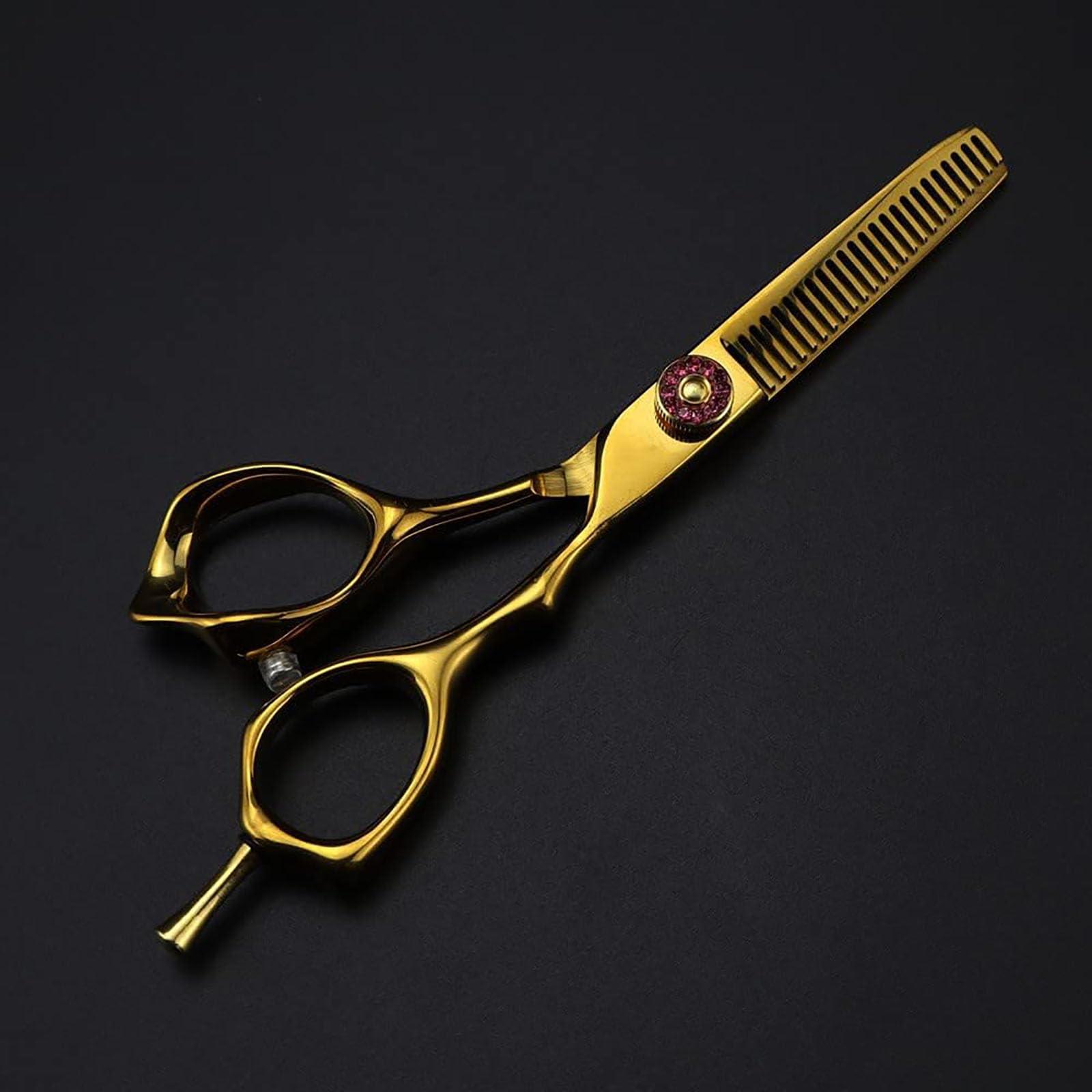 USLXDCYC USLXDCYC Hair Cutting Scissors Shears Kit, 5 Inch Professional Steel Scissor Gold Hair Scissors Haircut Thinning Barber Tools Cutting Shears Hairdressing Scissors Set gift