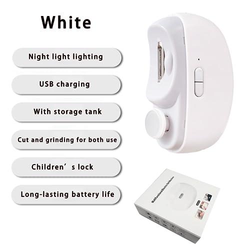 LISSAHNE Electric Automatic Nail Clipper with Light, LISSAHNE 2 in 1 Fingernail Cutter and Polisher USB Rechargeable, Safety Fingernail Trimmer for Baby Seniors and Adult Gift Choice White