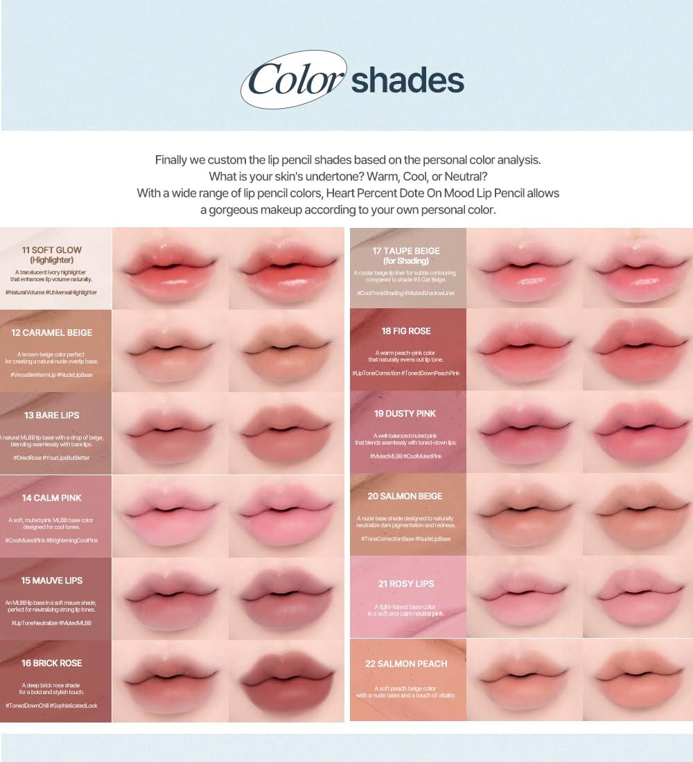 Heart Percent Heart Percent Dote On Mood Lip Pencil, Long-Lasting Creamy Lip Crayon Smooth Color Liner Retractable Lipstick Pencil 0.8g, 18. Fig Rose