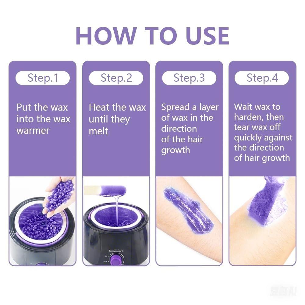 OudaHeat Hard Wax Beads for Hair Removal, 1lb Bulk Brazilian Waxing Beans for Coarse Hair, Face, Underarms, Eyebrow, Back, Chest, Lip, Bikini Wax with 10 Large Waxs Sticks for Women Men, Lavender