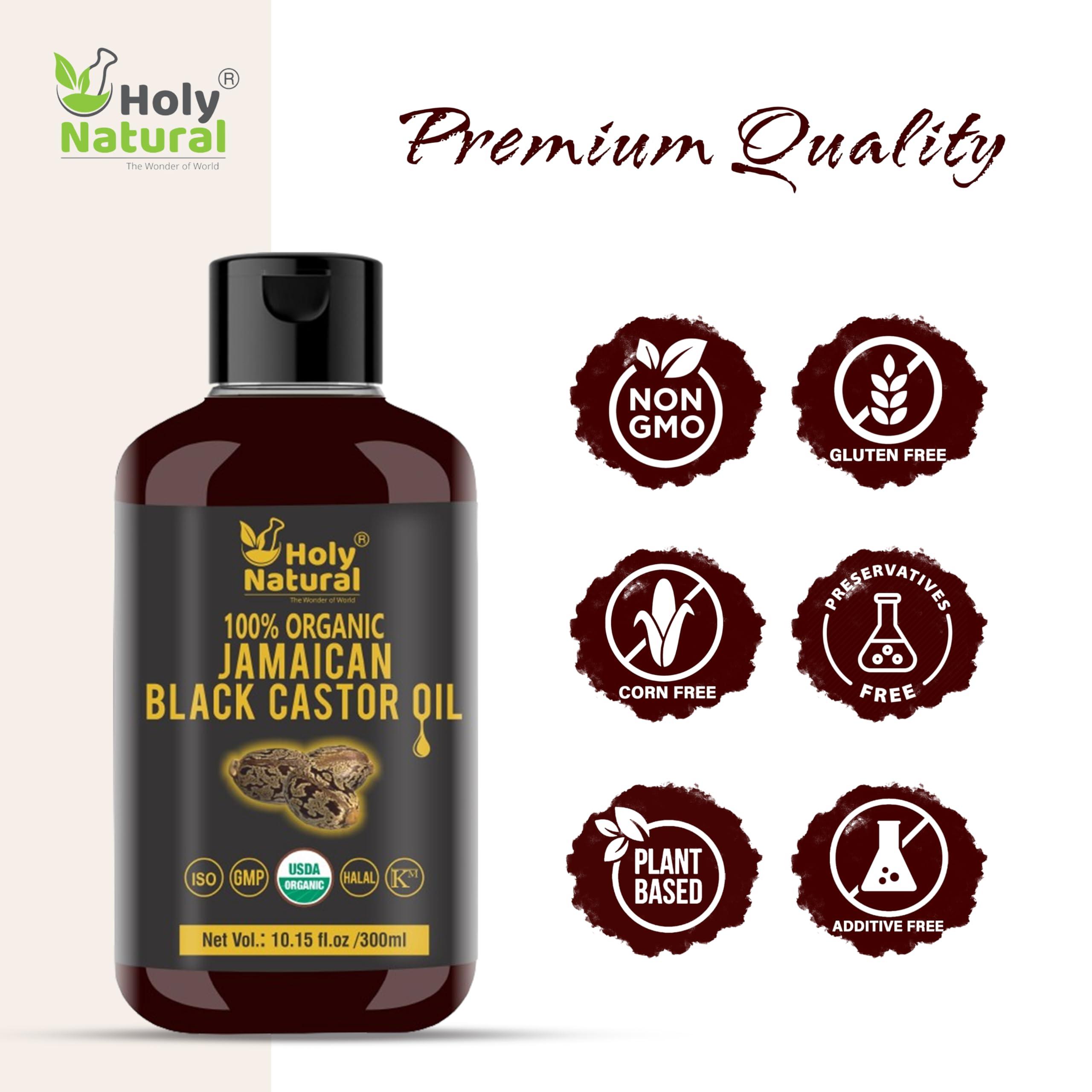 Holy Natural - The Wonder of World Organic Jamaican black Castor Oil (10.15 fl oz) USDA Certified, Traditional Handmade with Typical and Traditional roasted castor beans smell ,100% Pure black Castor Oil (No Additive, Non GMO)