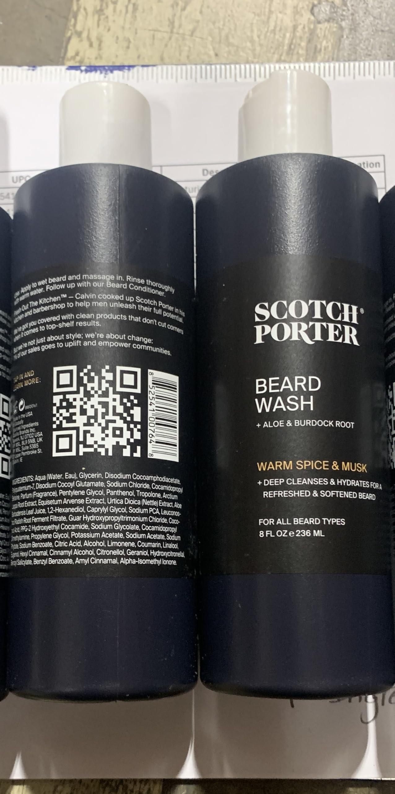 Scotch Porter Scotch Porter Beard Collection Cleanse, Moisturize, Soothe & Style Coarse, Dry Hair while Encouraging Growth for a Fuller/Healthier-Looking Beard Includes Full-Size Wash, Conditioner, Serum & Balm