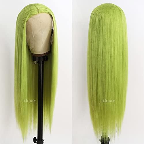 Itimay Itimay Green Hair Lace Front Wig Long Straight Wig Natural Hair Heat Resistant Fiber Hair Synthetic Lace Front Wigs for Fashion Women