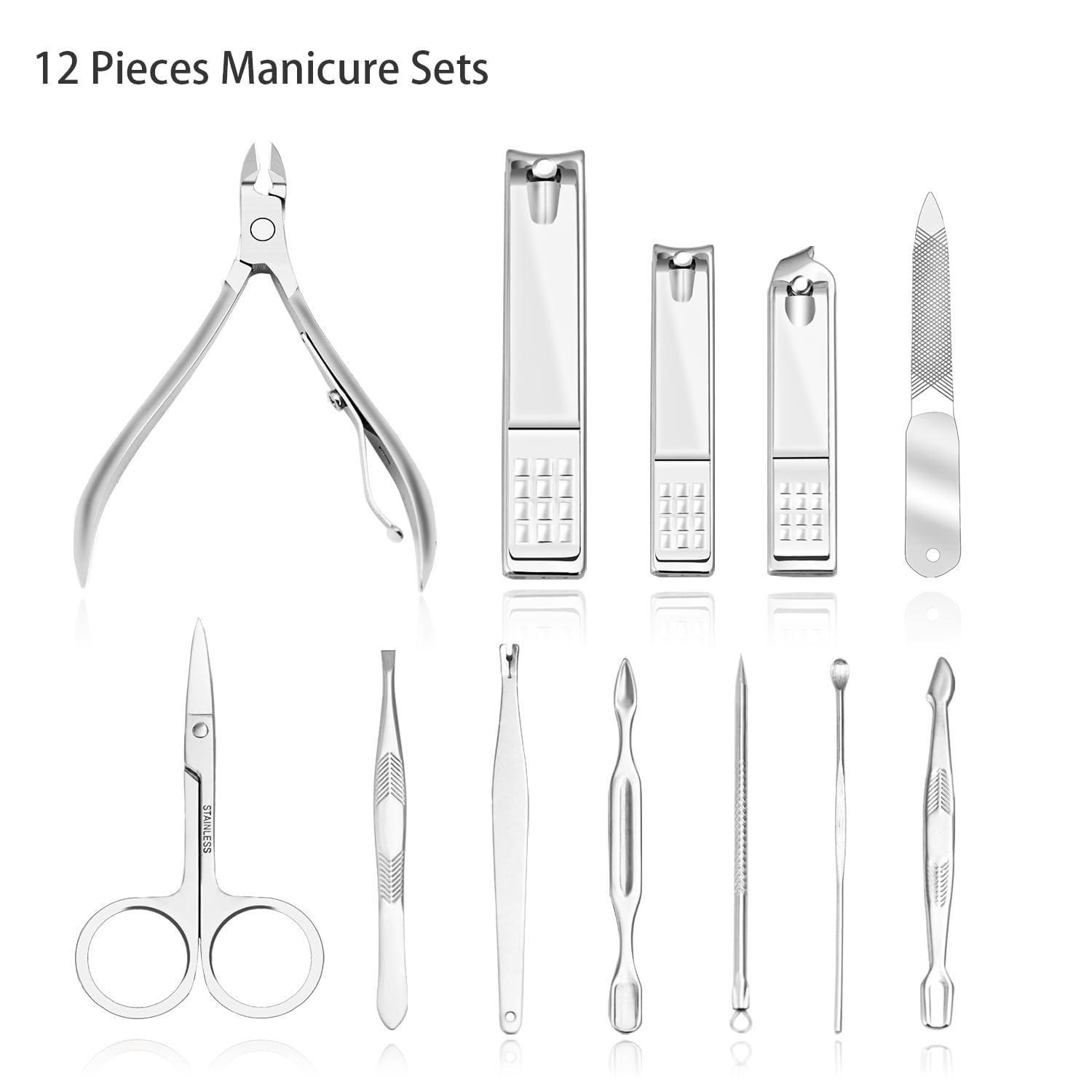 ZIZZON ZIZZON Manicure, Pedicure Kit, Nail Clippers Set of 12Pcs, Professional Grooming Kit, Nail Tools with Luxurious Travel Case