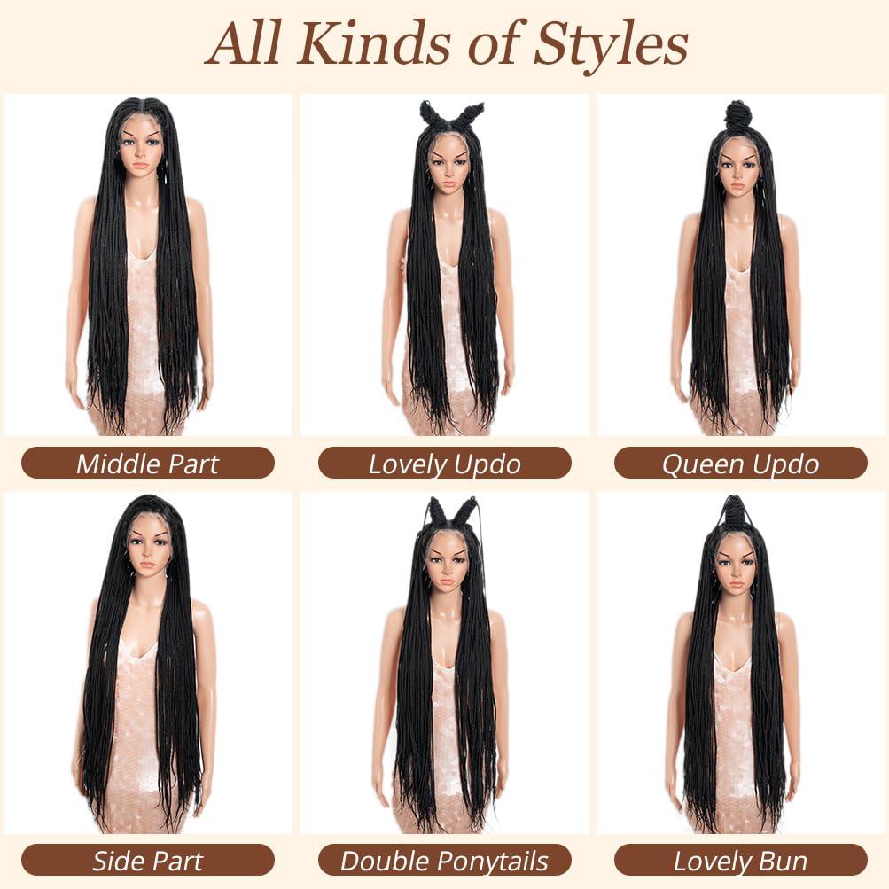 Style Icon Style Icon 42 Inches Super Long Micro Box Braids Wig Full Lace Free Part Braided Black Wig Top Faux Locs Synthetic Wig