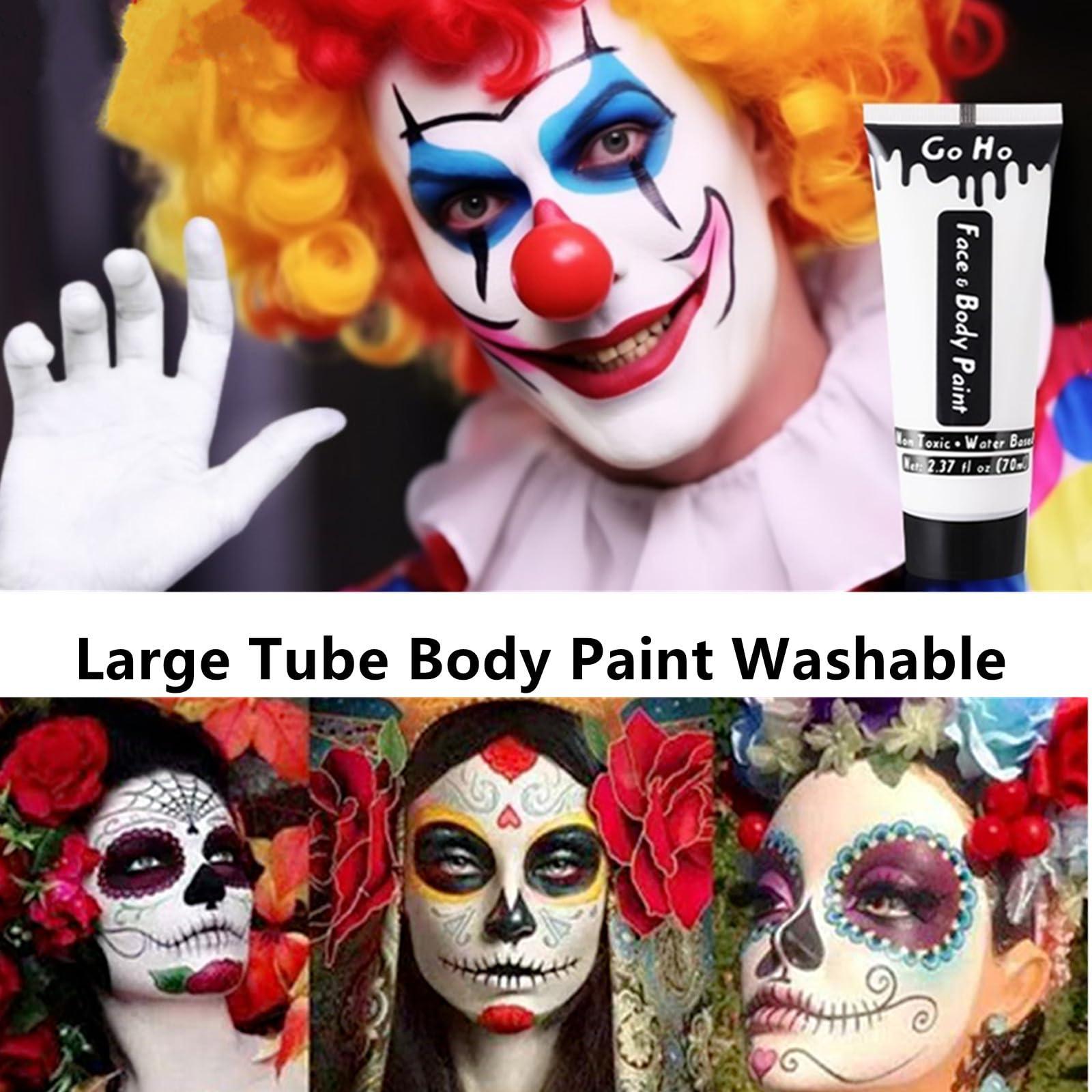 Go Ho Go Ho Black and White Face Body Paint(4.74 oz),Water Based Cream White and Black Face Painting Kit for SFX Cosplay Costumes Festivals Halloween Skull Zombie Skeleton Goth Vampire Makeup