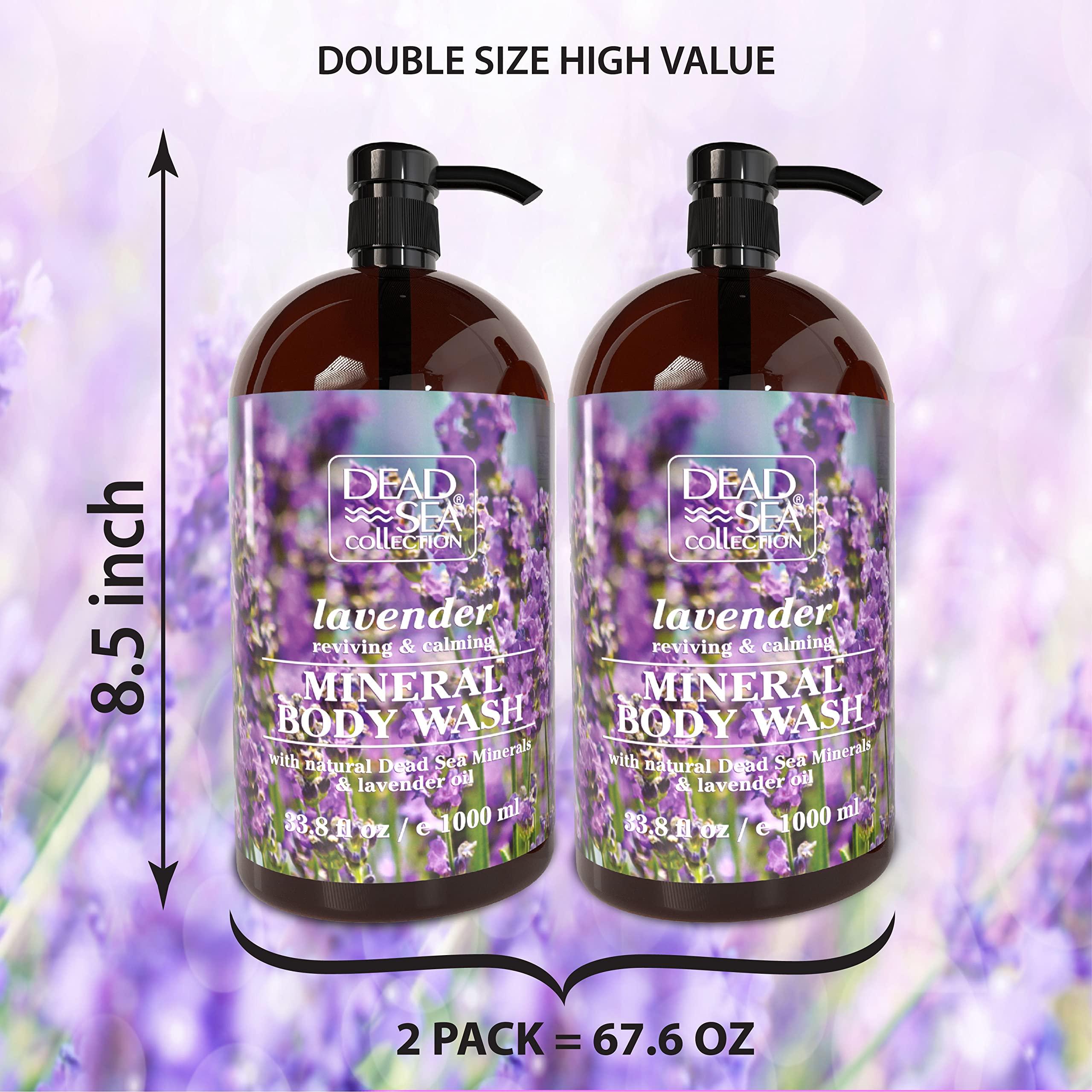 Dead Sea Collection Dead Sea Collection Lavender Body Wash Pack of 2 (67.6 fl. oz) and Dead Sea Collection Bubble Bath Kids with Calming Lavender Scent Pack of 2 Large Bottle (33,8 fl oz Each) - Bundle