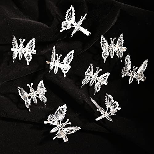 DEEKA DEEKA 12 PCS 3D Moving Butterfly Hair Clips Metal Silver Moving Wings Butterfly Hair Accessories 90s Hair Clips Barrette for Women and Girls -Silver