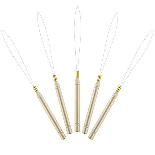 Chinco 10 Pack Wooden Hair Extension Loop Needle Threader Pulling Hook Tool and Bead Device Tool for Hair or Feather Extensions (Loop Tools)