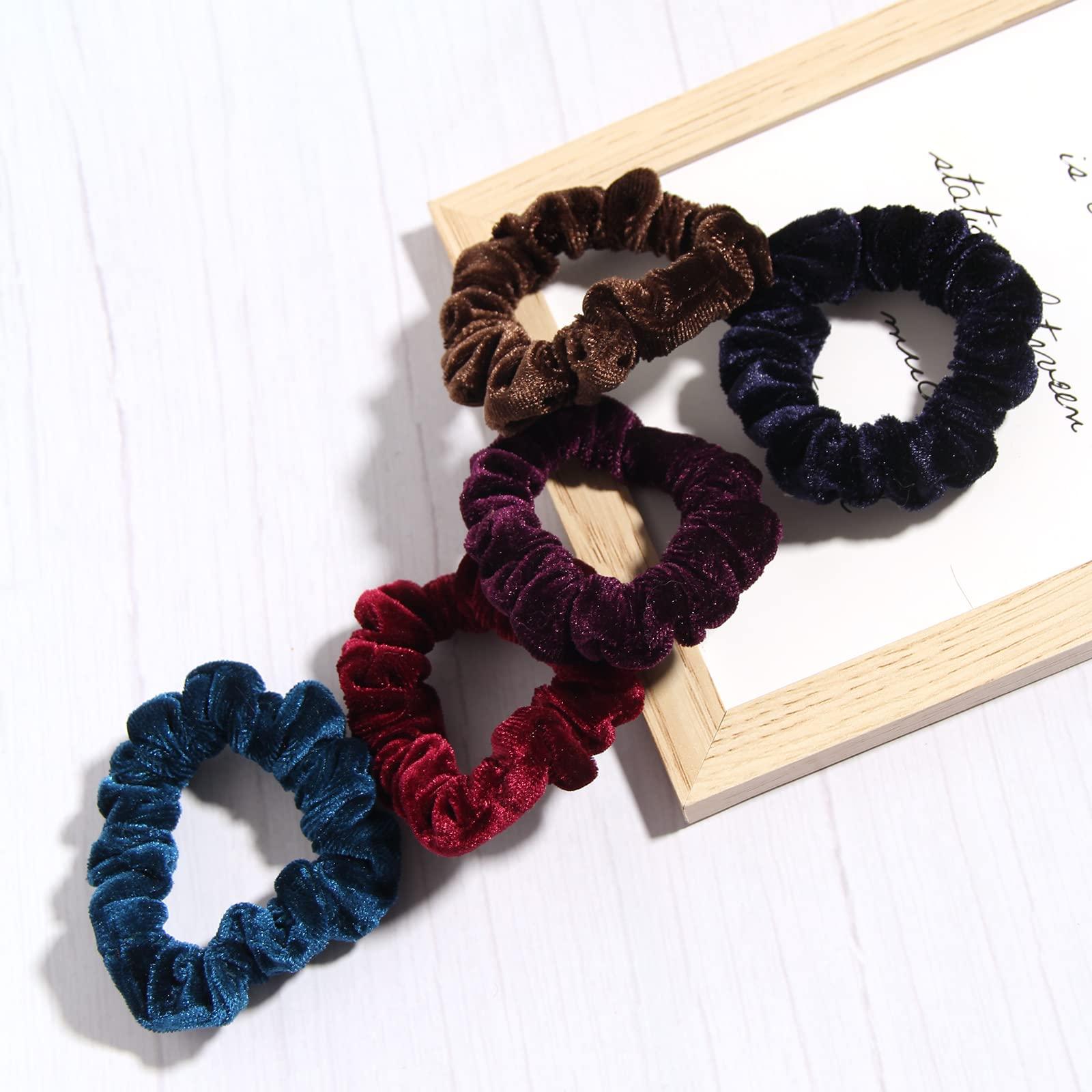 LFOUVRE Pack of 10 Small Velvet Scrunchies for Women Hair Accessories - LFOUVRE Rubber Hair Bands for Thick and Thin Hair, Mini Ponytail Holders with Elastic Hair Ties