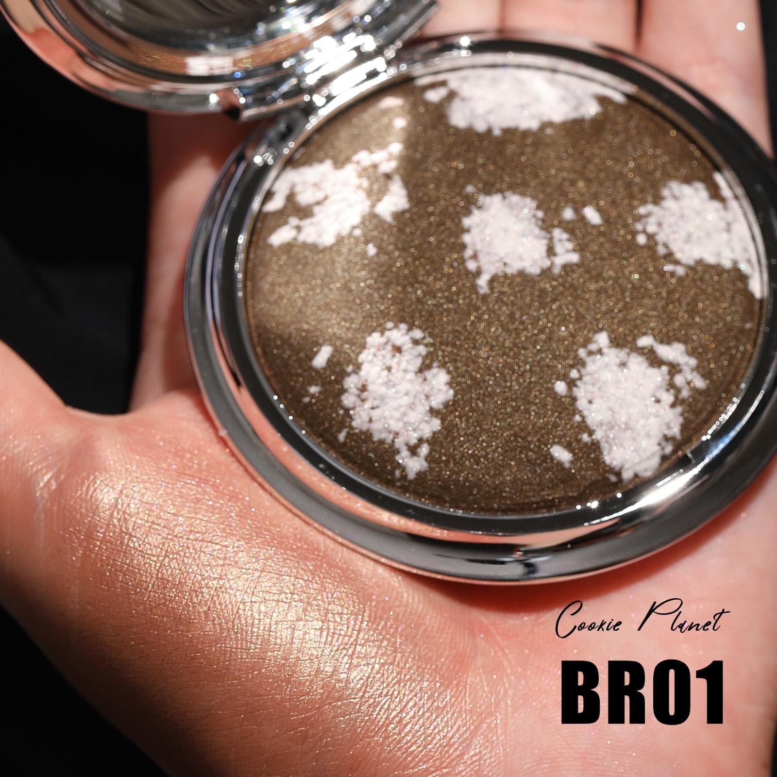 FOCALLURE FOCALLURE Shimmer Face Highlighter Makeup Powder, Gel to Powder Glow Finish, Leaving a Lightweight & Healthy Radiance, Long Lasting Luminous Face Body Highlighter Makeup,BR01 cookie Planet