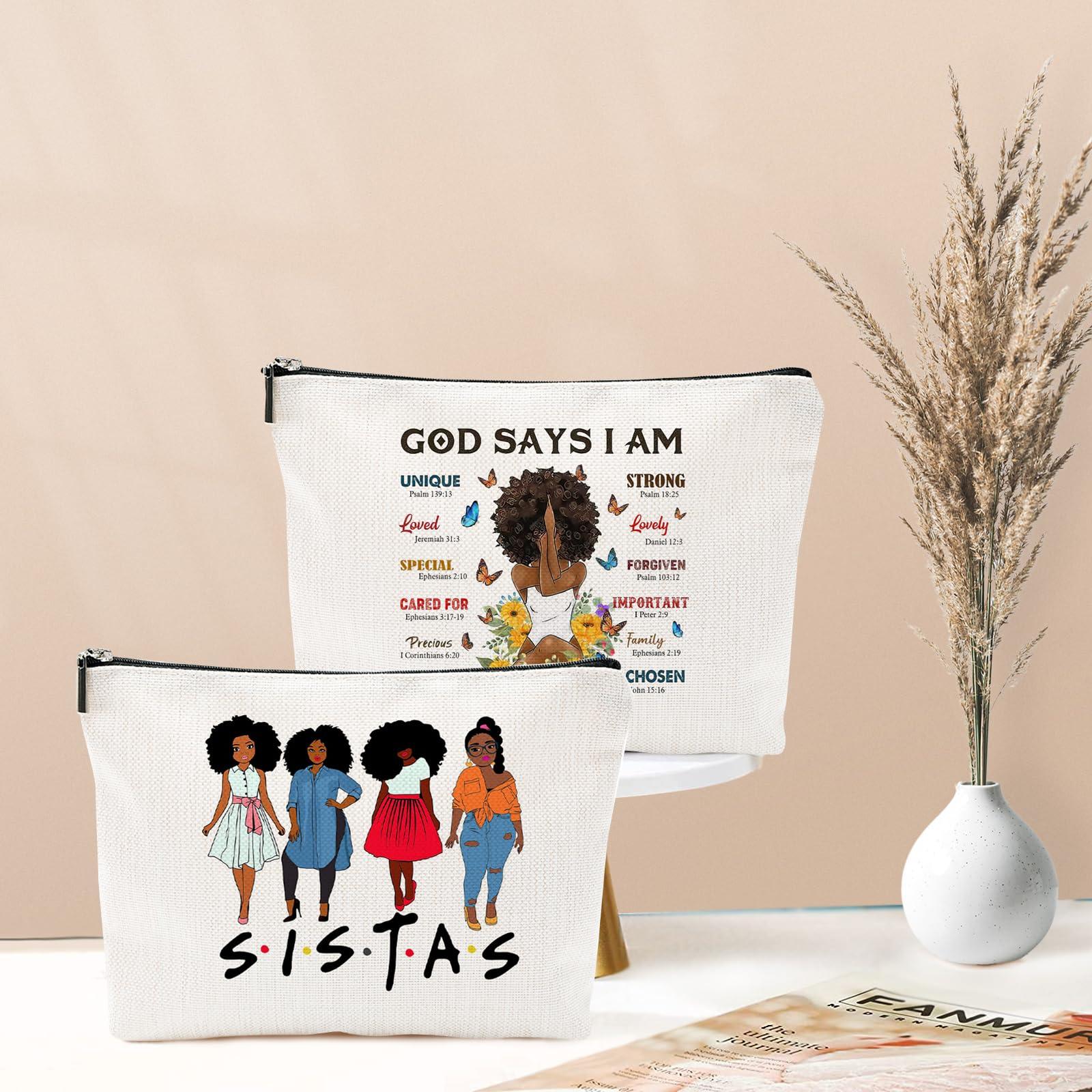 Baobeily Christian Gifts for Women, African American Makeup Bag for Purse, Afro Black Cosmetic Bags for Women, Inspirational and Funny Gifts, Small Travel Pouches Cosmetic Cases