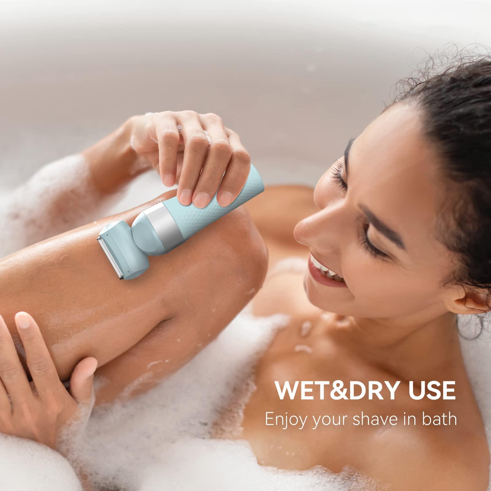 unibono unibono 3-in-1 Electric Razor for Women,Dual-Foil Electric Shaver for Woman Face,Legs,Armpit,Rechargeable Bikini Trimmer,3-,Intimate Shaver with Illumination,Public Hair Trimmer Women (Light Blue)