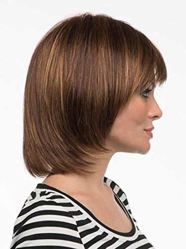 Envy Wigs Jasmine Wig Color MEDIUM BROWN - Envy Wigs 8\" Collar Length Smooth Layered Bob Short Bang Synthetic Hand TIed Monofilament Top Open Weft Peluca Bundle MaxWigs Hairloss Booklet