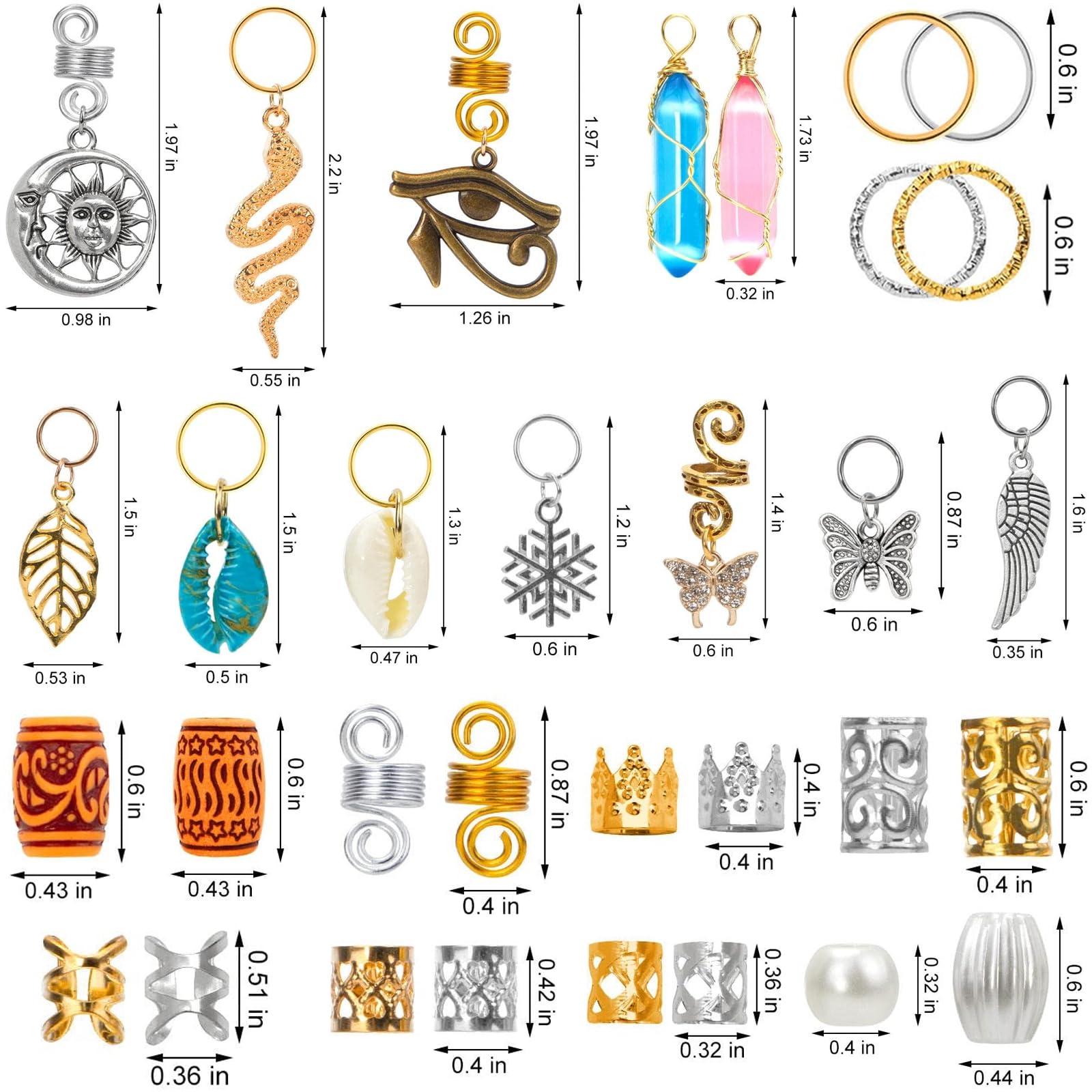 Tuefuzy 200 Pcs Hair Beads Jewelry, Dreadlock Jewelry for Hair Braids, Hair Accessories Gem Crystal Hair Charms, Metal Hair Coils Rings, Gold and Silver Hair Pendants, Braid Cuffs, Clips
