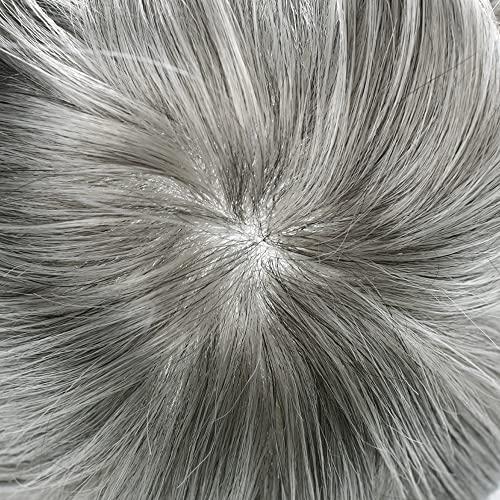 Generic Toupee for Men Hair Replcement System Mens Toupee Full Poly Thin Skin Human Hair Piece All PU Injection Toupee Hair Systems (8X10", 1B80 1B# OFF BLACK WITH 80% SYNTHETIC GREY)