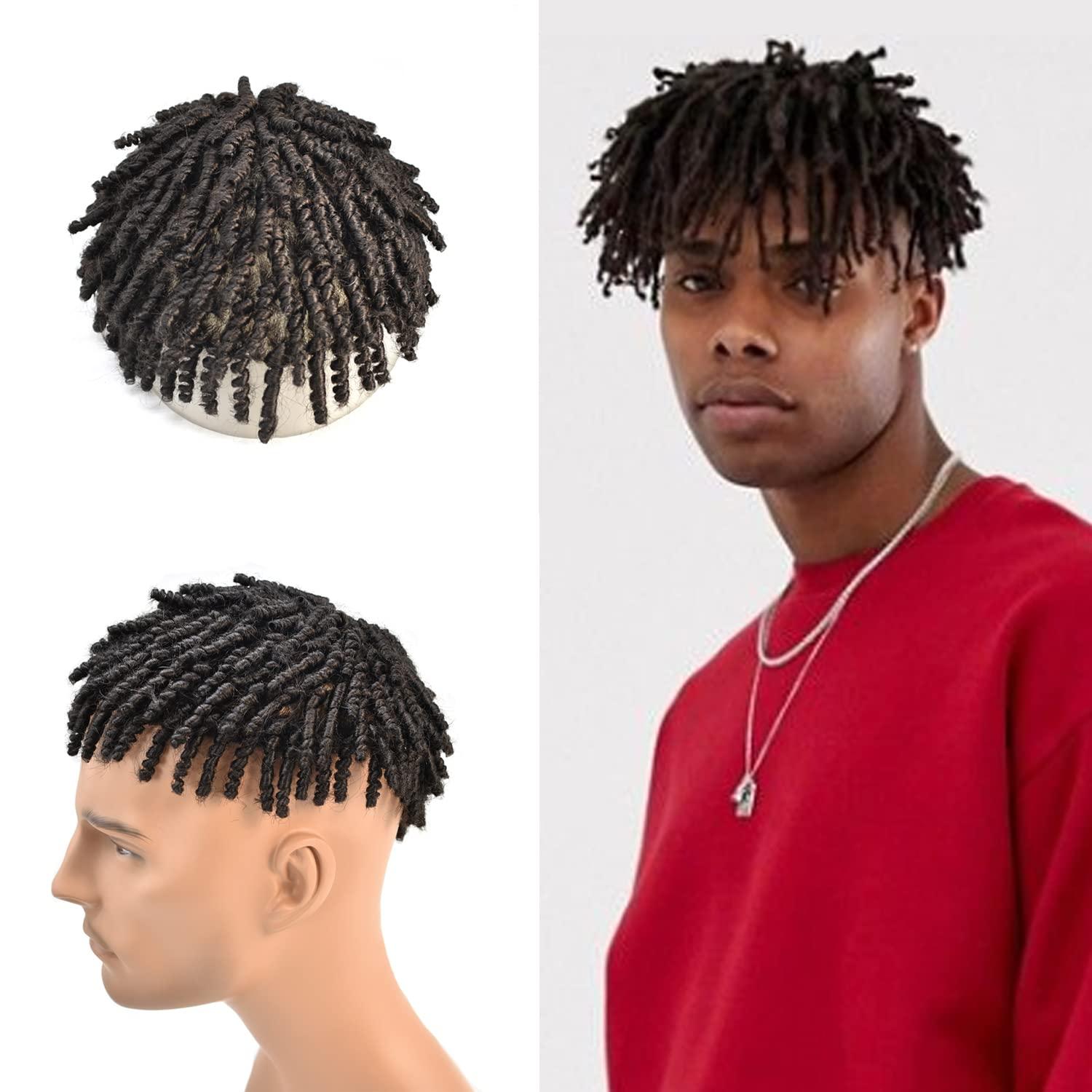 Hair Wonders Afro Braids Toupee For Black Men Dreadlock Human Hair Toupee Black Men Crochet Braids African American Human Hair Units Afro Men Hair Locs Braided For Black Men 8X10, 1 Jet Black