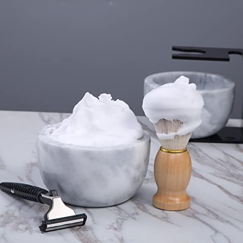 aisiming aisiming Marble Shaving Bowl for Shaving Soap & Cream, Shave Soap Cup Keep Warm Better, Produce Rich Foam Shaving Mug, Easy to Lather, Shaving Cup Gift for Men(White Grey)