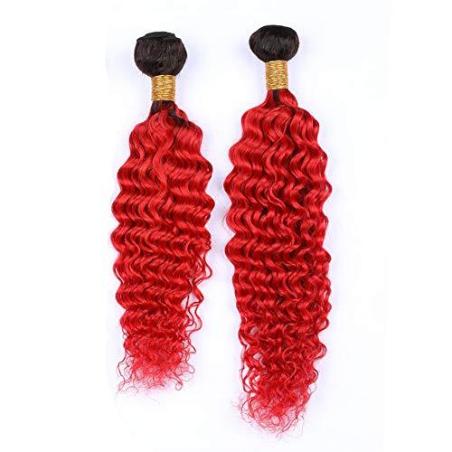 Tony beauty hair Tony Beauty Hair Ombre Red Deep Wave 2 Bundles Peruvian Virgin Hair Black Roots and Frontal Closure 13x4#1B/Red Ombre Deep Wavy Human Hair Weave Wefts with Ear to Ear Lace Frontal (24 26+24)