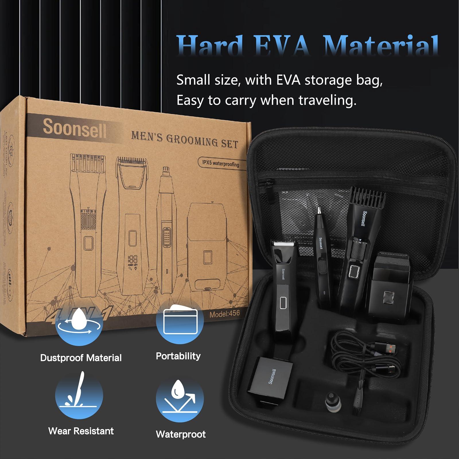 Soonsell Soonsell 4 IN1 Men\'s Grooming Kit,Beard Trimmer for Men,Manscape Groin & Body Hair Trimmer,Nose Hair Trimmer for Men,Electric Razor,Hair Clippers for Men,LED Display,Waterproof Wet/Dry Clippers