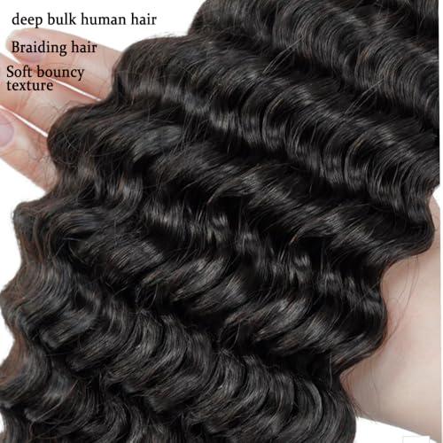 VANTELUVE Deep Wave Bulk Human Hair for Braiding 18 inches Deep Bulk Human Hair for Braiding no Weft 95g 2 Bundles Virgin Human Hair Extensions Bulk Curly Human Hair for Boho Braids Natural Black