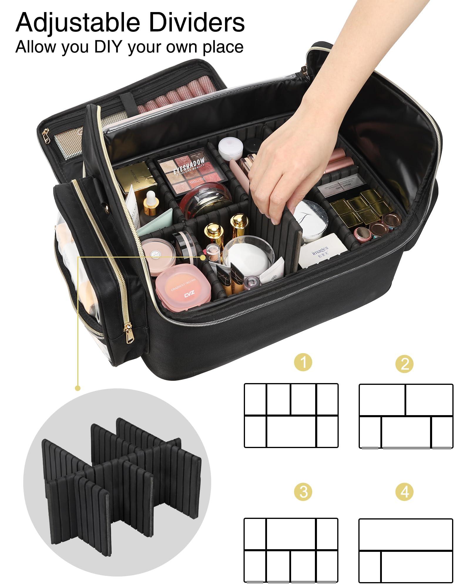TANTO Professional Makeup Bag Makeup Artist Bag Extra Large Makeup Case Cosmetic Bag Travel Makeup Organizer Case Makeup Train Case with Adjustable Dividers(Black, Extra Large)