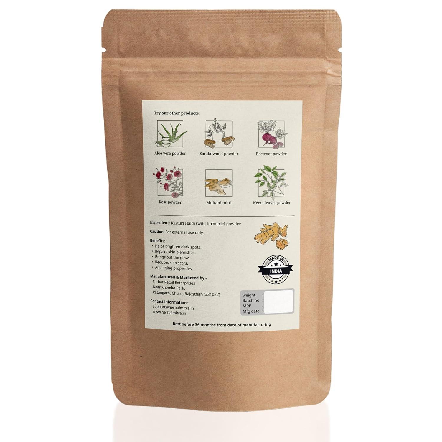 Generic Generic 100% Natural & Pure Kasturi Haldi Powder 100 GMS | Wild Turmeric Powder | Ideal for Skin brightening, Healthy Glowing Face, Shiny Skin Face Pack | Eco-Friendly Paper Pouch