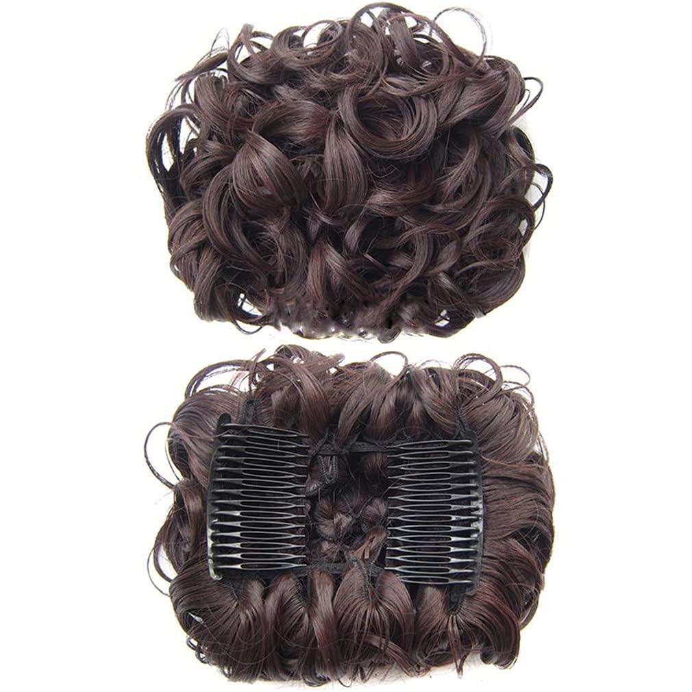 STREJHYT Women's Short Curly Hair Bun Elastic Big Hair Bun Synthetic Extension With Two Plastic Combs Hairpieces M2 33