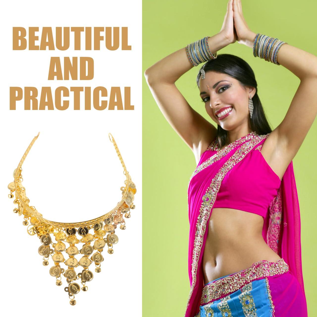 HANABASS HANABASS Belly Dancing Headband, Tribal Coined Headband Dance Hair Hoop Gypsy Jewelry with Bells and Coin Tassel Ornaments